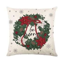 Christmas Throw Pillow Covers 18x18 inches Set of 4 Red and Green Cushion Covers 45cm x 45cm Linen Square Xmas Decoration Throw Pillow Cases for Living Room Bedroom Sofa Couch Bed Cushion Cases
