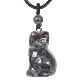Justinstones Natural Larvikite Carved Cat Necklace 30mm Cute Animal Pendant Necklace Jewelry Gift 22 inch