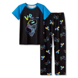 Beezizac 2-Piece Pajamas For Boys VR Time Gamer Cool Short Sleeve & Pants Soft Kid PJ Set Children Size 10