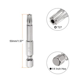 HARFINGTON 5Pcs Security Torx Bit 1/4" Hex Shank 2" Long Drill Bits T27 Torx Star S2 Steel Magnetic Tamper Resistant Screwdriver Bit