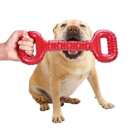 Feeko Dog Toys for Aggressive Chewers Large Breed, 15 inch Interactive Long Lasting Dogs Toy with Convex Design Natural Rubber Tug-of-war Toy for Medium Large Tooth Clean(Red)