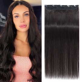 Benehair One Piece Clip in Hair Extensions Real Human Hair 14 Inch One Piece Straight Full Head Hairpieces for Women with 5 Clips Human Hair Extensions Clip on Hair Extensions Natural Black #01B 40g