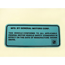 1968-76 GM Puerta Jamba Identificación Vin Número Calcomanía Adhesiva Buick GS Olds Chevy Caddy GTO