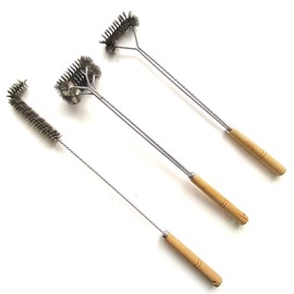 SUNRISE Fryer Brush with Long Handle (Stainless Steel, L, Single, and Double Brush)