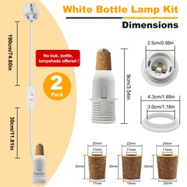 DIY Bottle Lamp Kit, 2 Pack E14 Lamp Holder with 240 cm Plug in Cord,White Bottle Lamp Adaptor Kit, Lamp Kits Do it Yourself, Lamp Fittings Kit for Table Lamp, Support Add Lampshade, for Living Room