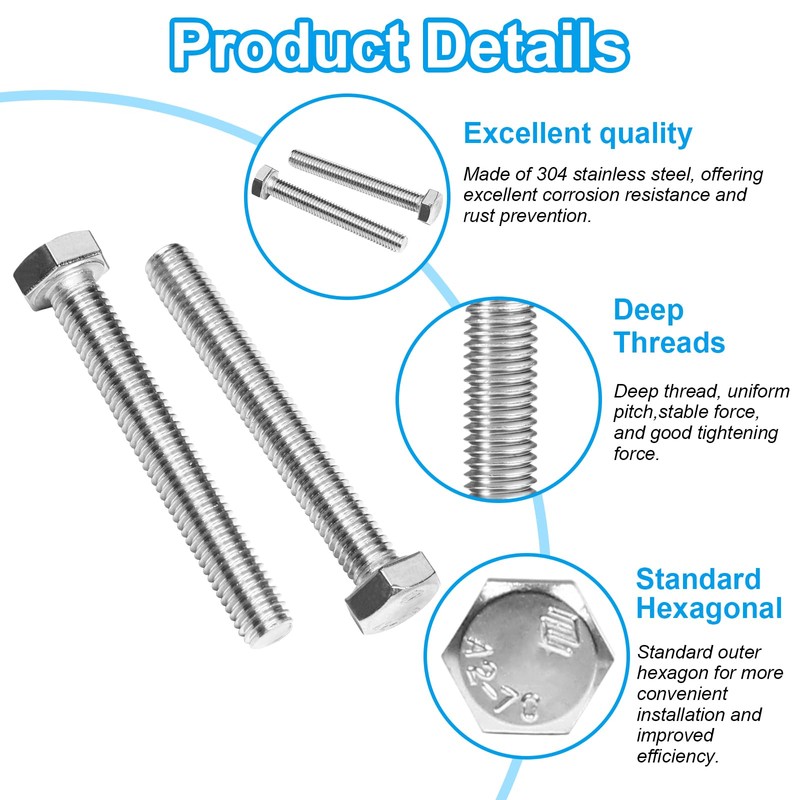 Yinpecly 5 Pcs M8 Hex Bolts M8-1.25 x 150mm Hex