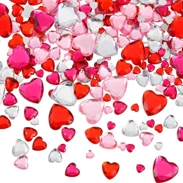 516 piezas de acrílico corazón de diamantes de imitación de corazón con diamantes de imitación de corazón con parte trasera plana, diamantes de imitación de 18 mm, 12 mm, 10 mm, 6 mm, para el día de San Valentín, decoración de boda, manualidades, joyería