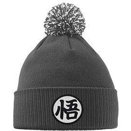 Hippowarehouse Goku's Kanji Embroidered Beanie Hat with Bobble Grey