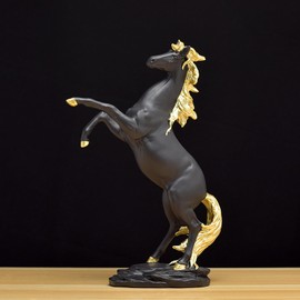 DESHINTKE Standing Horse Resin Statue, Horse Sculpture Modern Home Office Figurine Decor Win Instant Success (Black)