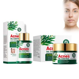 Teebaumöl Bio Naturrein + Teebaumöl Gesichtscreme, Anti Pickel Gesichtsserum Mit Teebaumextrakt, Facial Cream, Anti Pickel, Akne Öl, Creme für Pickel & zu Akne Neigender Haut, für Alle Hauttypen