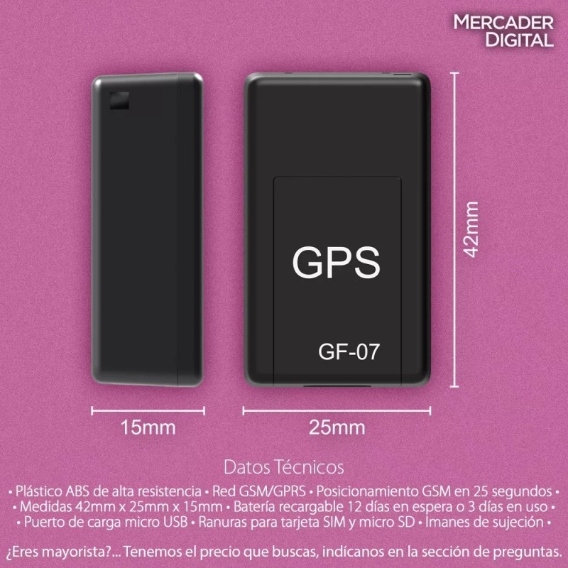 Mercader Digital Mini Localizador Magnético Gf-07 Rastreador Gps Recargable