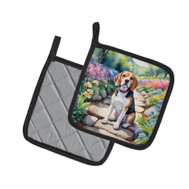Caroline's Treasures Beagle Spring Garden Pair of Pot Holders Kitchen Heat Resistant Pot Holders Sets Oven Hot Pads for Cooking Baking BBQ, 7 1/2 x 7 1/2