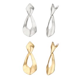 BriLove Matte Gold Silver 2 Pairs Clip-on Earrings Set Fashion Geometric Water Drop Statement Retro Clip for Women Jewelry Mom Gift