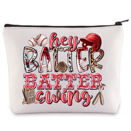 BWWKTOP Baseball Lovers Cosmetic Makeup Bag Baseball Player Gifts Hey Batter Batter Swing Baseball Player Zipper Pouch Bag For Women Girls (Hey Batter)