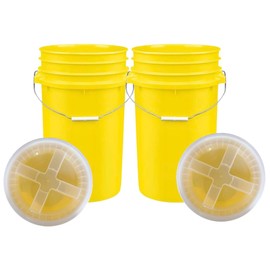 House Naturals Plastic Food Grade Made in USA Bucket with lid, Large 7 Gallon Container Comes with Screw On Lid (2, Yellow with Clear lid)