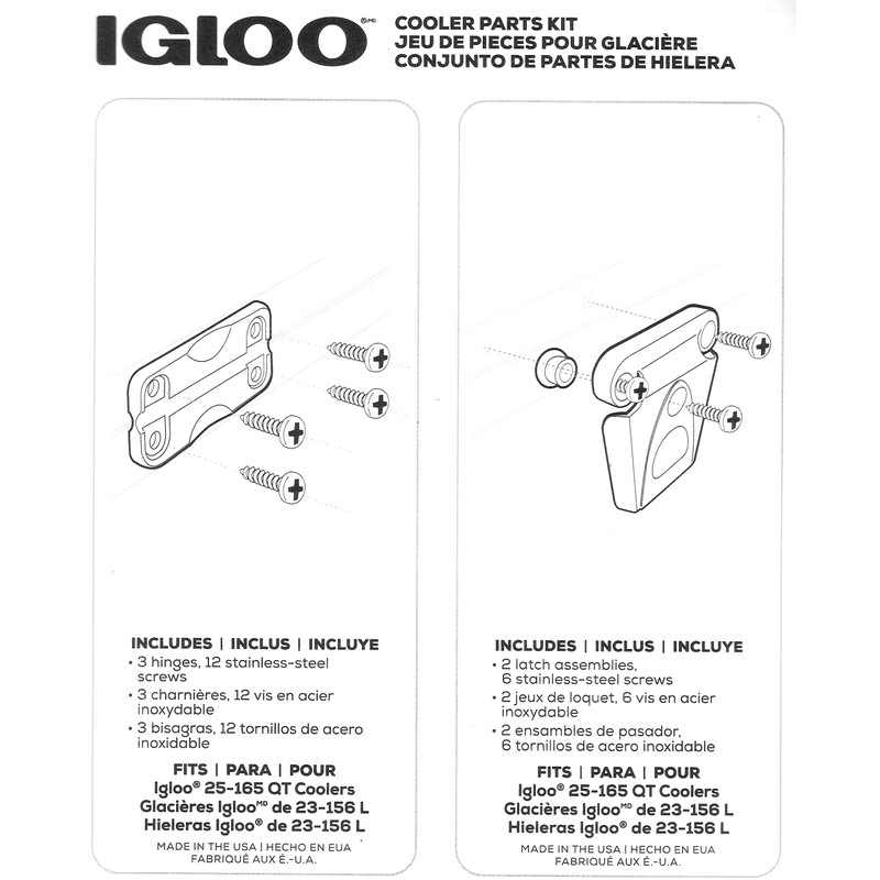 Igloo Cooler Plastic Parts Kit - Made in The USA