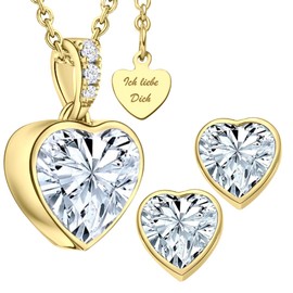 LOVENEST Women's Jewellery Set 925 Silver / Rose Gold Cubic Zirconia Heart Jewellery Set 3-Piece for Christmas Birthday Wedding Anniversary Necklace and Earrings Set High Quality Gift Wife Wife