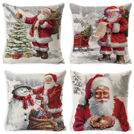 Yuson Girl Set of 4 Christmas Pillow Cushion Cover Sofa Couch Pillowcases for Christmas Home Decoration