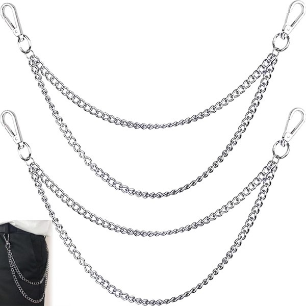 2Pcs Double Waist Chain, Metal Chains Punk Keychain Jean Chain