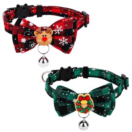 SAVITA 2pcs Christmas Cat Collar, 7-11.8 Inch Adjustable Cat Collar with Bow Tie Detachable Cat Collar with Bells Cute Cat Collar for Christmas Kitten Adult Cat Christmas Wreath