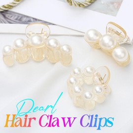 Kilshye Pearl Hair Claw Clips Mini Non Slip Clips Small Hair Accessories for Women (Pack of 3)