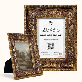 97 Decor Small Vintage Picture Frames 2.5x3.5 - Antique Wallet Size Picture Frames 2.5 X 3.5, Bronze 2.5 X 3.5 Frame Ornate For Tabletop Photo Display And Wall Hanging, Mini Photo Frame 2.5 X3.5