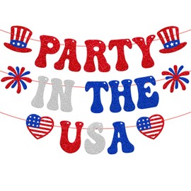 Jiinxunn Party in the USA Banner, 4th of July Patriotic Garland, Happy Independence Day Party Supplies, American Birthday Celebration Theme,Memorial Day Decorations,Red White Blue Decor