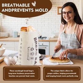 Beeswax Bread Bags for Sourdough - 2 Pack Organic Cotton Eco-Friendly Bread Storage for Homemade Loaves, Baguettes Washable & Durable Food-Grade Linen Generous 13"x17" size (Beige)