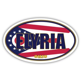 Elyria City Ohio State Flag | OH Flag Lorain County Oval State Colors Reflective Sticker Car Decal 3x5 inches