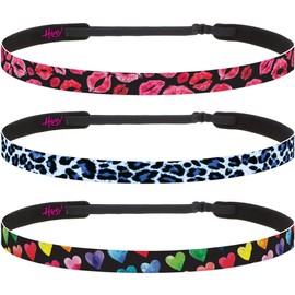 Hipsy 3-pack Women's 1980s Inspired 80s Retro 5/8" Skinny Headbands Hairbands for Women Girls & Teens (Black Painted Hearts/Blue Cheetah/Black Lipstick 3pk)