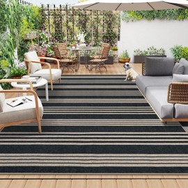 Lahome Striped Easy Jute Outdoor Patio Rug, Washable 5x7 Area Rugs for Living Room Office Indoor Outdoor Carpet, Farmhouse Non Shedding Stain Resistance Carpet for Dining Room Backyard Deck