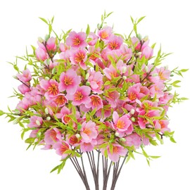 Zythrem 4PCS Cherry Blossom Branches, 11" Faux Peach Blossom Silk Flowers Spring Floral Arrangements for Home Kitchen Table Party Home Wedding Centerpiece Decor