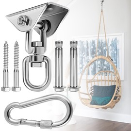 Hammock Hanging Kit Heavy Duty 360° Rotating Hanging Swing Hooks Stainless Steel Hammock Chair Hanging Kit Swing Ceiling Hook Snap with 1200LB Capacity for Yoga, Gym, Wood, Concrete (Silver)