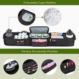 PGmoon Golf Cart Storage Tray, No-Drilling Front Storage Basket Compatible with EZGO, Club Car, Kandi Golf Carts, Organizer with Cooling Compartment (Patent Design)