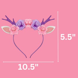 Needzo Mystical Fairy Floral Antler Headband, Enchanting Deer Flower Crown for Birthday Parties and Costumes, One Size Fits Most, (Pack of 10)
