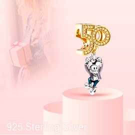 MITSOKU Mouse 50th Anniversary Pendants Beads for Bracelets Necklaces 925 Sterling Silver Cartoon Animal Mouse Charms Jewelry Gift for Women