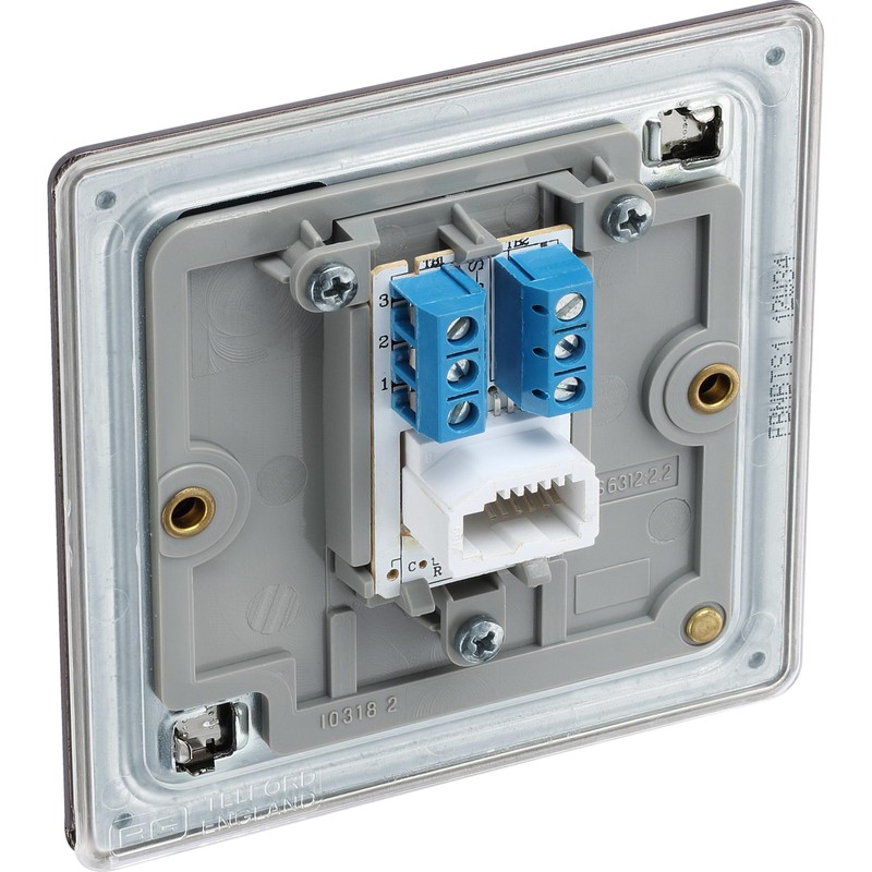 BG Electrical Single Secondary Slave Telephone Socket, Screwless Front Plate,