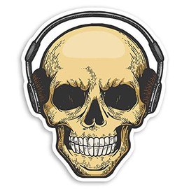 2 x 10cm Scary DJ Skull Vinyl Stickers - Horror Tattoo Laptop Sticker #34710 (10cm Tall)