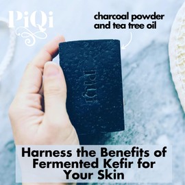 PIQI Kefir Soap Bar Charcoal and Tea Tree - Purifying, Exfoliating, Rich in Lactic Acid, Nourishing, Vegan (Natural, Palm-Oil Free)