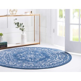 Unique Loom Boston Collection Area Rug - Medallion (7' 10" Round, Blue/ Ivory)
