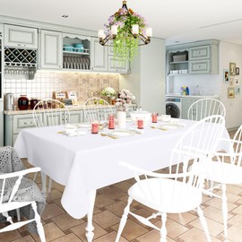 homing 2 Pack Rectangle Vinyl Tablecloth, Waterproof Spillproof Plastic Flannel Backed Table Cloth, Wipe Clean Table Cover for Dining Table, Buffet Parties and Camping (White, 60" x 84")