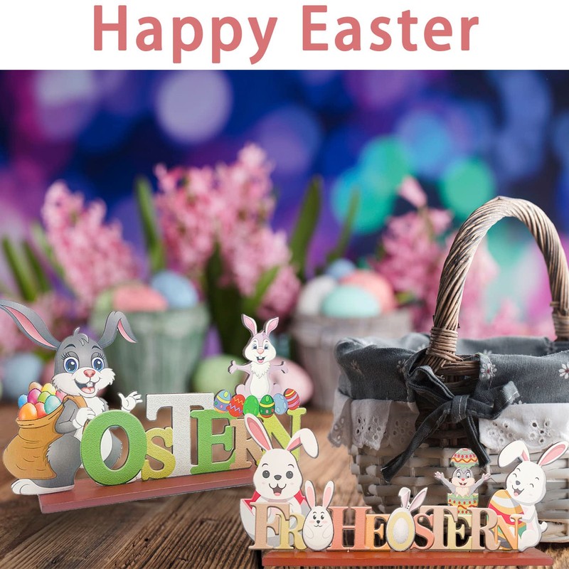KEELYY Easter Lettering Stand, Easter Decoration Wood, Merry Easter Lettering,