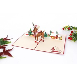 ETA Set of 4 Christmas Pop Up Cards, 3D Santa Claus, Reindeer, and Christmas Wreath Pop Up Card, Fun X'mas Card, 3d X'mas Greetings Cards, Merry Christmas Card, Set 4(VHSet4)