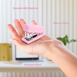 DANRONG Mini Stapler, 20 Sheets Capacity, Small Cute Staplers for Desk with 2000 Staples, Jam Free, Desktop Stapler Office Stapler (Pink-2 Pack)
