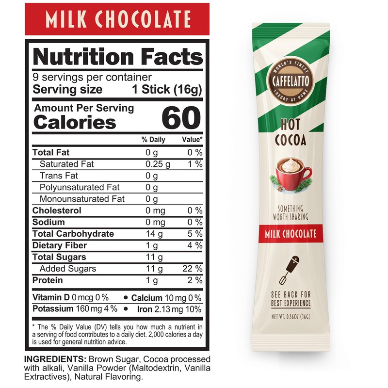 Caffelatto Milk Chocolate Hot Cocoa, Gourmet Single Serve Sticks, Made