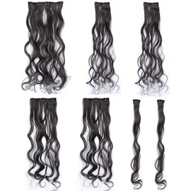 SWACC Women 20 Inches Curly Full Head 7 Separate Pieces Heat Resistance Synthetic Hair Clip in Hair Extensions (Dark Brown-4#)