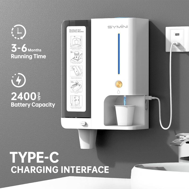 3-in-1 Wall Mounted Mouthwash Dispenser, Touchless Auto Mouthwash Dispenser 1000mL
