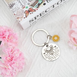 Stainless Steel Keychain with Sunflower Pendant, Inspirational Motivational Gift for Mum, Sister, Best Friend, Auntie, Perfect Birthday, Wedding, Or Travel Keepsake, Unique Gifts for Women