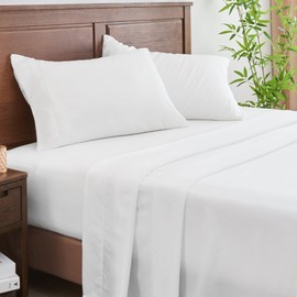 INFIIXSO Full Sheets Set White - 65% Polyester & 35% Rayon Made from Bamboo Silky Bed Sheets, Deep Pockets Fits up to 15", Breathable, Wrinkle Free and Soft Full Sheet & Pillowcase Sets