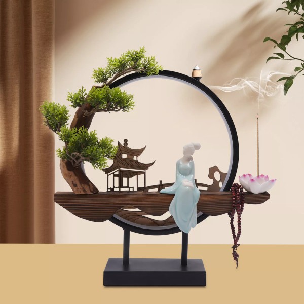 Backflow Incense Holder W/LED Light Ceramic Incense Burner For Relaxing/Decor
